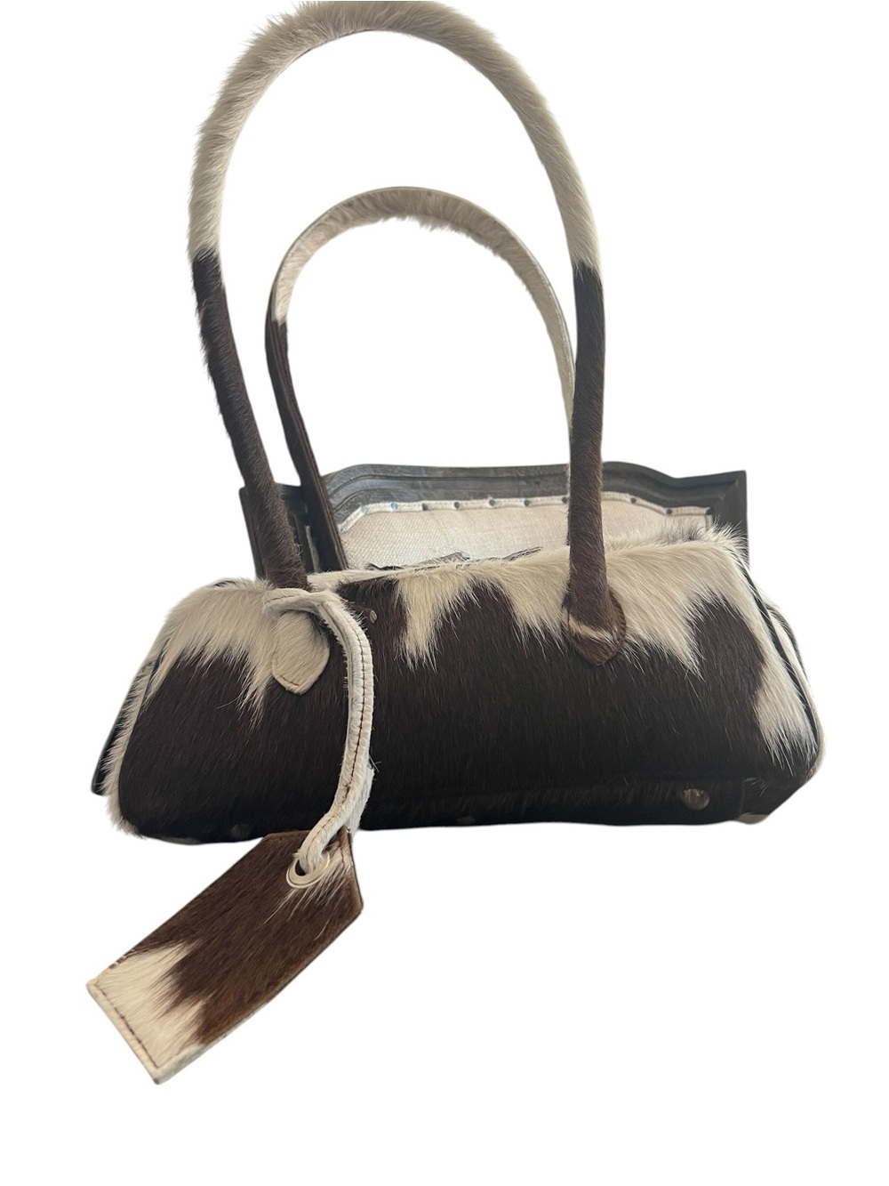 Cowhide Hair-On Shoulder Bag in Brown and White